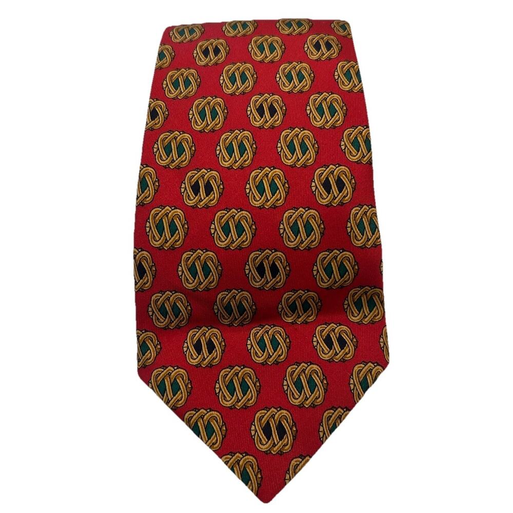 Harrods‎ of London Knightsbridge Men’s Silk Tie 3.75” Red Gold Braid Medallion